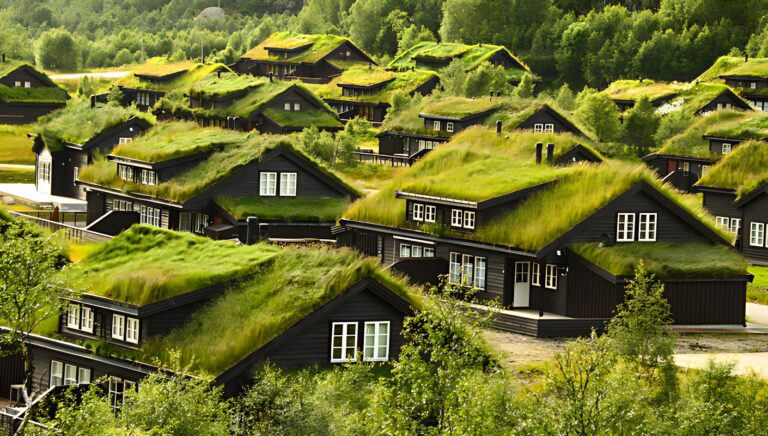 Acoperișul verde scandinav, cunoscut sub numele de "torvtak", sursă: https://www.mjosanlegget.no
